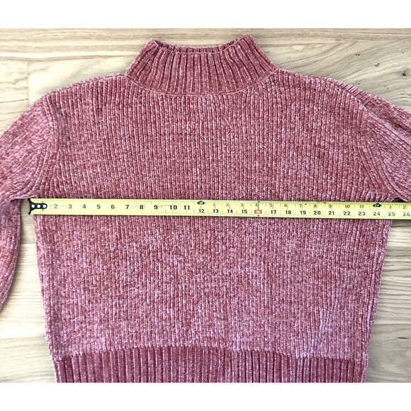 Dusty Rose Chenille Mock Neck XL Sweater Balloon Sleeves Cottagecore Soft Boho - Picture 10 of 12